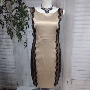 Melrose Champagne Stretch Satin Lace Accent Dress Size 16